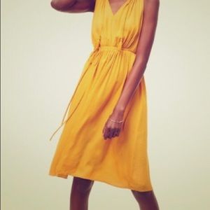 Ann Taylor LOFT Mustard Yellow Tassel Tie WaistDress
